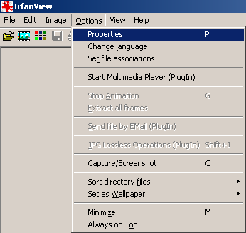 IrfanView 'Options' menu